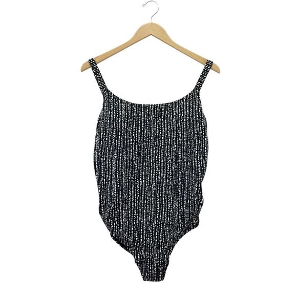 Athleta Hermosa One Piece Swimsuit Size Large Black White Dot Print Low Back - Picture 2 of 13